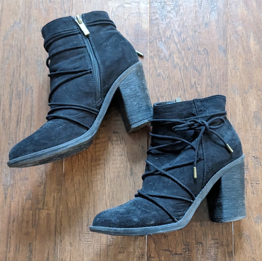 Black Heeled Lace Up Booties
